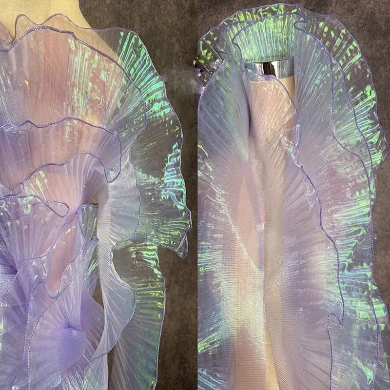 Tissu Organza Irisé Plissé – Voilage Transparent avec Volants Ondulés pour Mode et Décoration