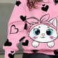 Chemise fille rose imprimé chat et cœurs