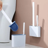 Brosse WC en Silicone avec Support Mural, coloris Bleu blanc