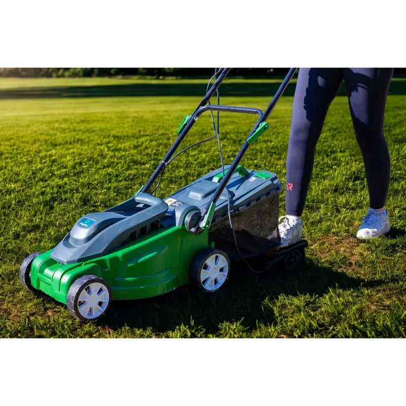 Tondeuse à Gazon Électrique 1600W  Réglage de Hauteur et Bac de Ramassage Inclus