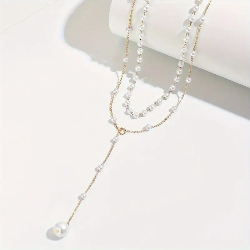 Collier femme perles blanches élégantes – Bijou raffiné à double rang doré
