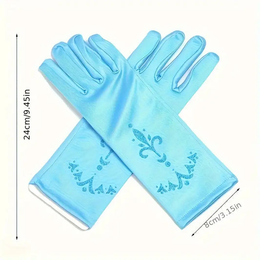 Gants longs femme satin rose avec motifs bleus – Accessoires élégants pour soirées, mariages et déguisements