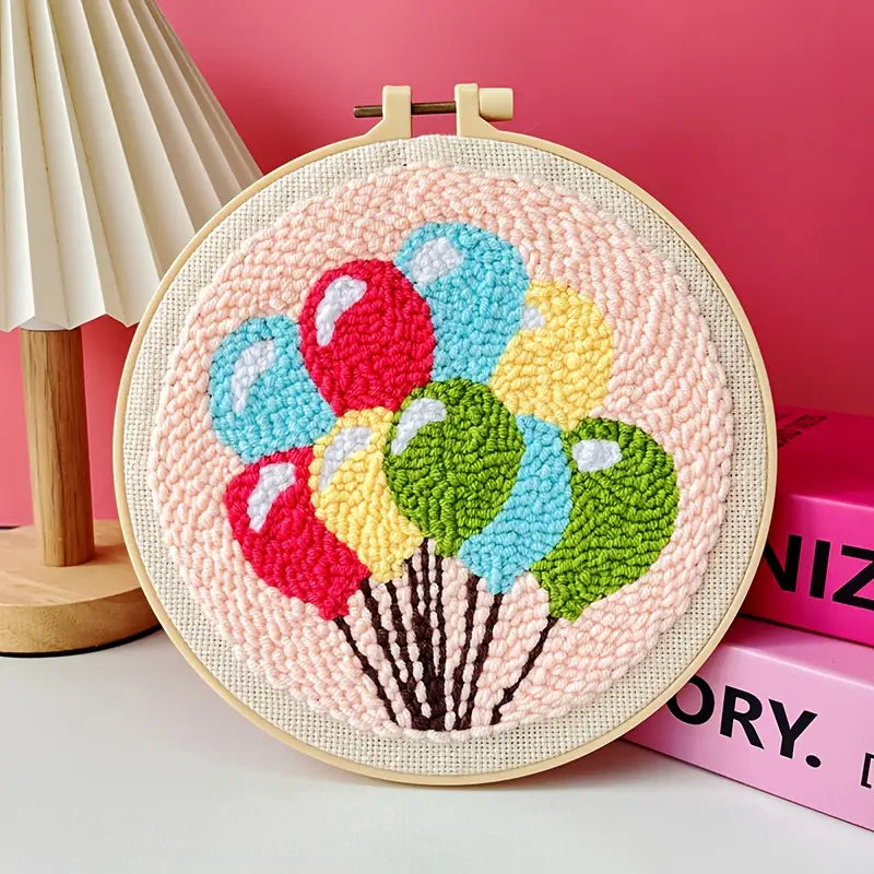 Broderie Punch Needle Chat Gris – Kit DIY en Laine pour Déco Murale Moderne
