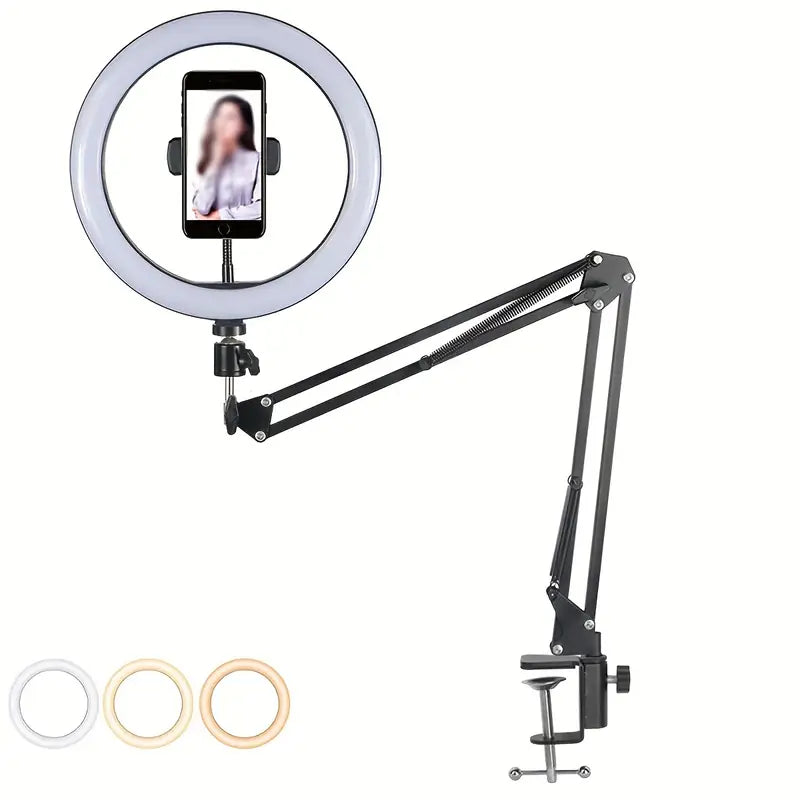 Ring Light LED avec Bras Articulé – Lampe d’Éclairage Professionnelle pour Smartphone, Vidéos et Maquillage