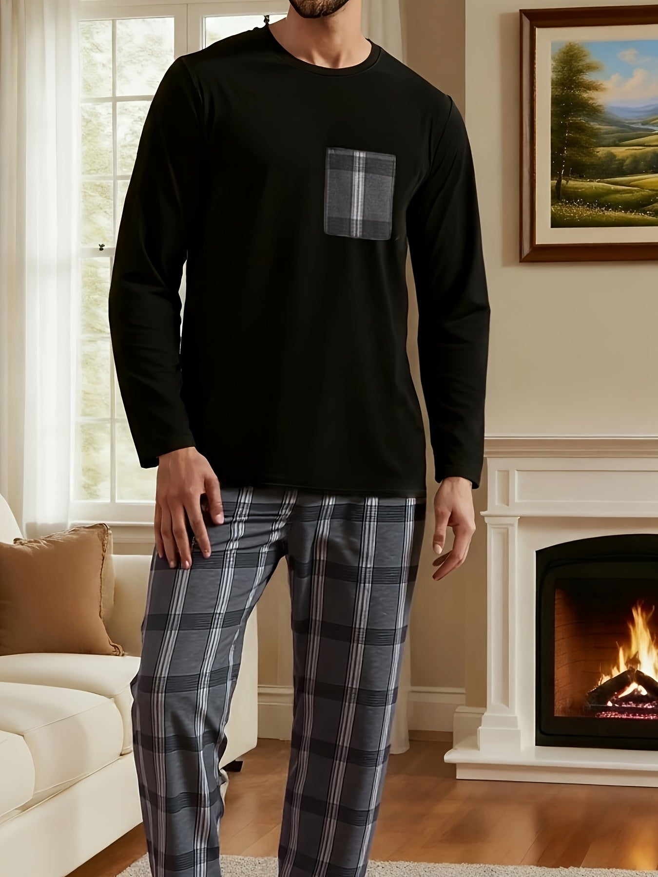 Pyjama 2 pièces grande taille pour homme à manches longues
