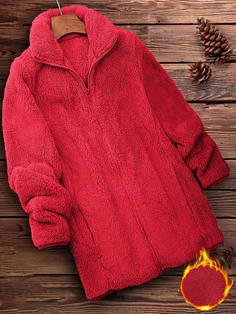 Veste Polaire Femme Hiver à Zip – Molleton Chaud Effet Mouton Vert Fluo, Douce et Confortable