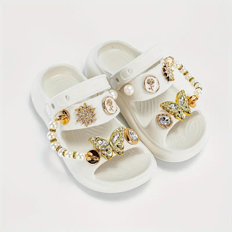 Sandales fille perles et papillon doré – Chaussures d’été élégantes et confortables