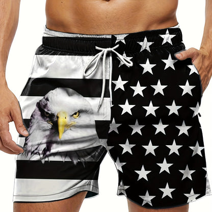 Shorts d'été homme – Motif de drapeau, coloris Noir mélangée