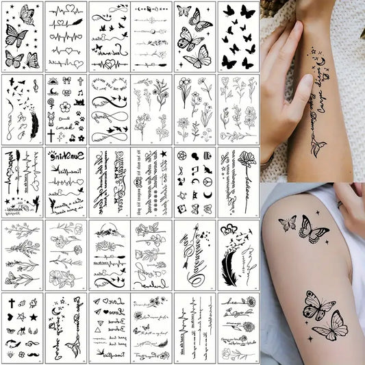 Tatouages Éphémères Minimalistes – Motifs Papillons, Fleurs et Citations Élégantes pour Bras, Poignet ou Épaule
