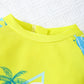 Maillot de bain garçon une pièce anti-UV manches longues – Combinaison de plage jaune et bleue avec imprimé palmier