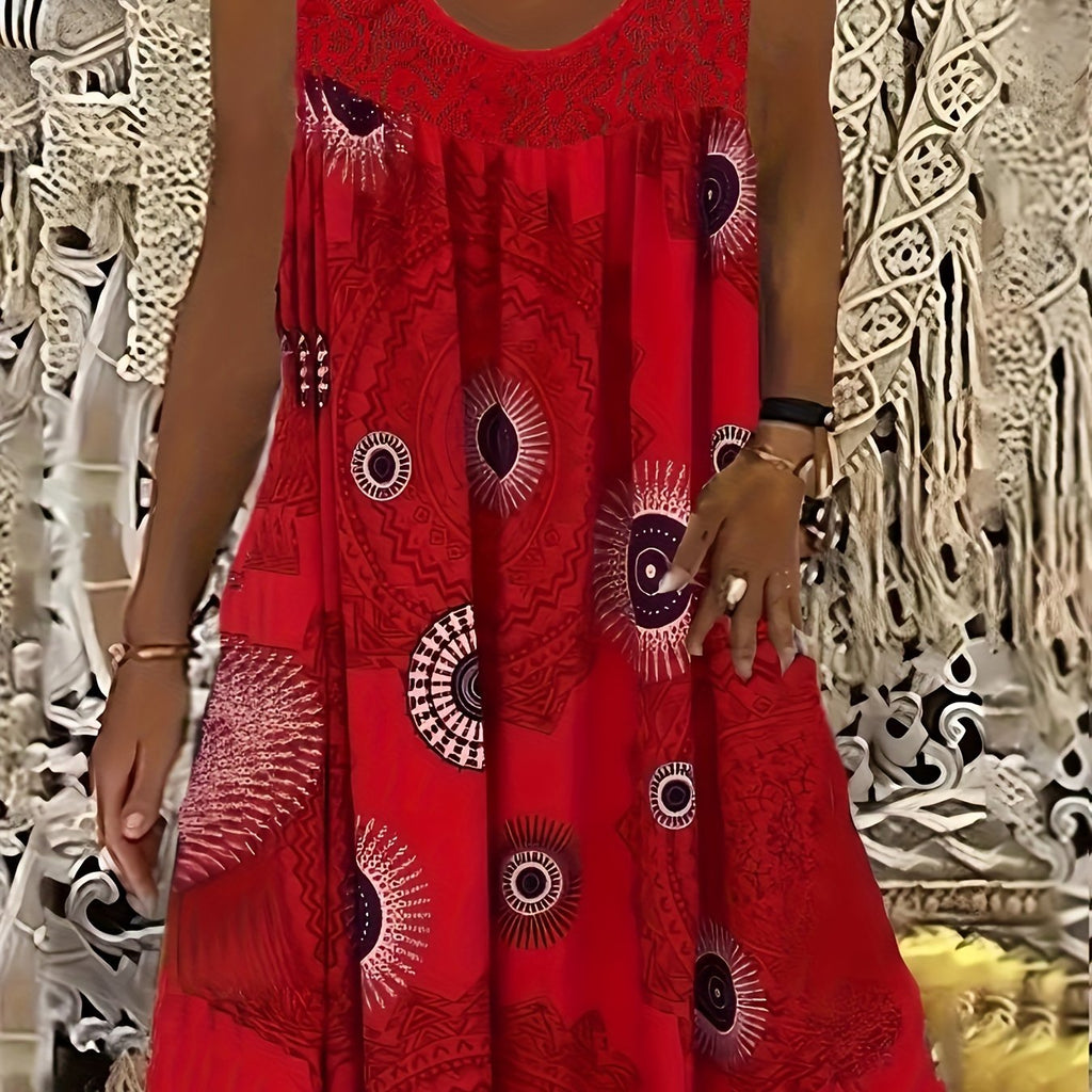 Robe Femme Grande Taille – Détails en Dentelle et Imprimé Géométrique