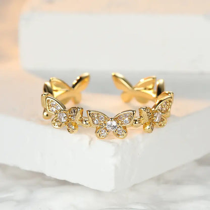 Bague Enfant Dorée avec Papillons et Strass – Bijou Fantaisie Élégant