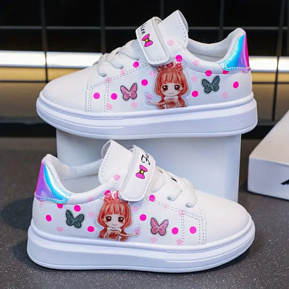 Baskets fille roses à scratch – Chaussures de sport confortables avec motif papillon et princesse