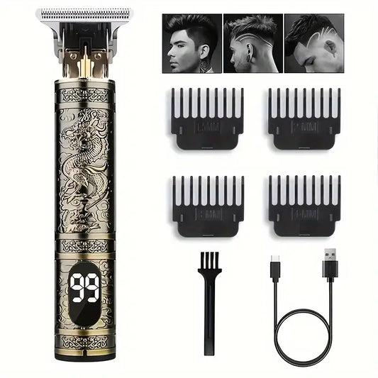 Tondeuse de précision homme rechargeable – Rasoir barbe et cheveux professionnel avec lames en acier et design vintage