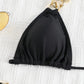 Bikini Noir Femme avec Chaînes Dorées – Ensemble de Plage Chic et Glamour