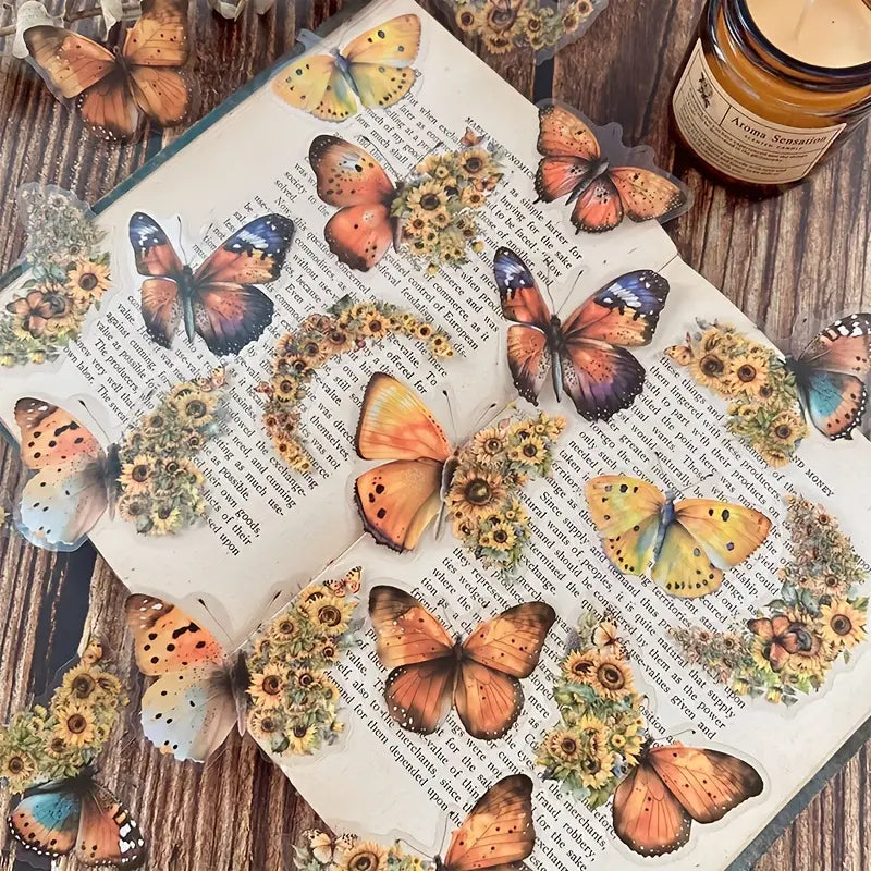 Stickers Papillons Vintage – Autocollants Esthétiques Transparente pour Papeterie, Journal Intime et Scrapbooking