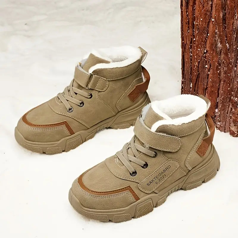 Bottes garçon fourrées hiver – Chaussures chaudes antidérapantes en cuir synthétique