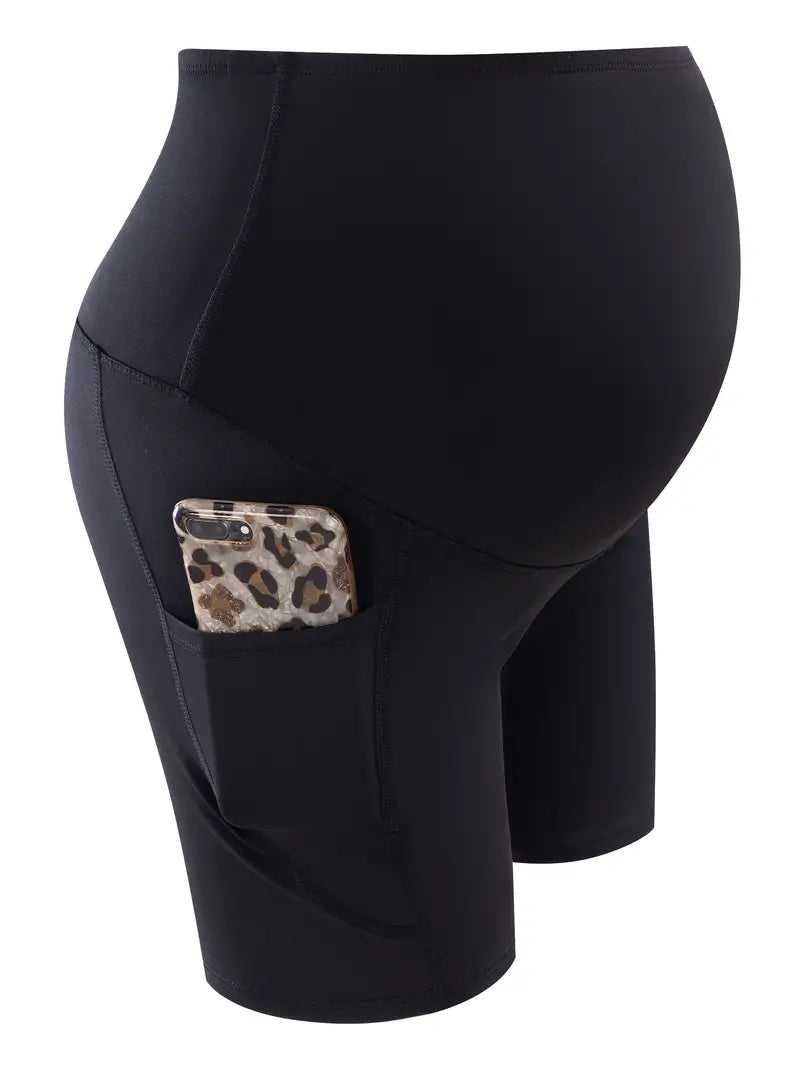 Short de Grossesse Gainant Noir avec Poche Latérale – Legging Court Confort Maternité