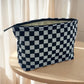 Trousse de toilette imperméable à motifs damier Grande capacité pour voyage et randonnée