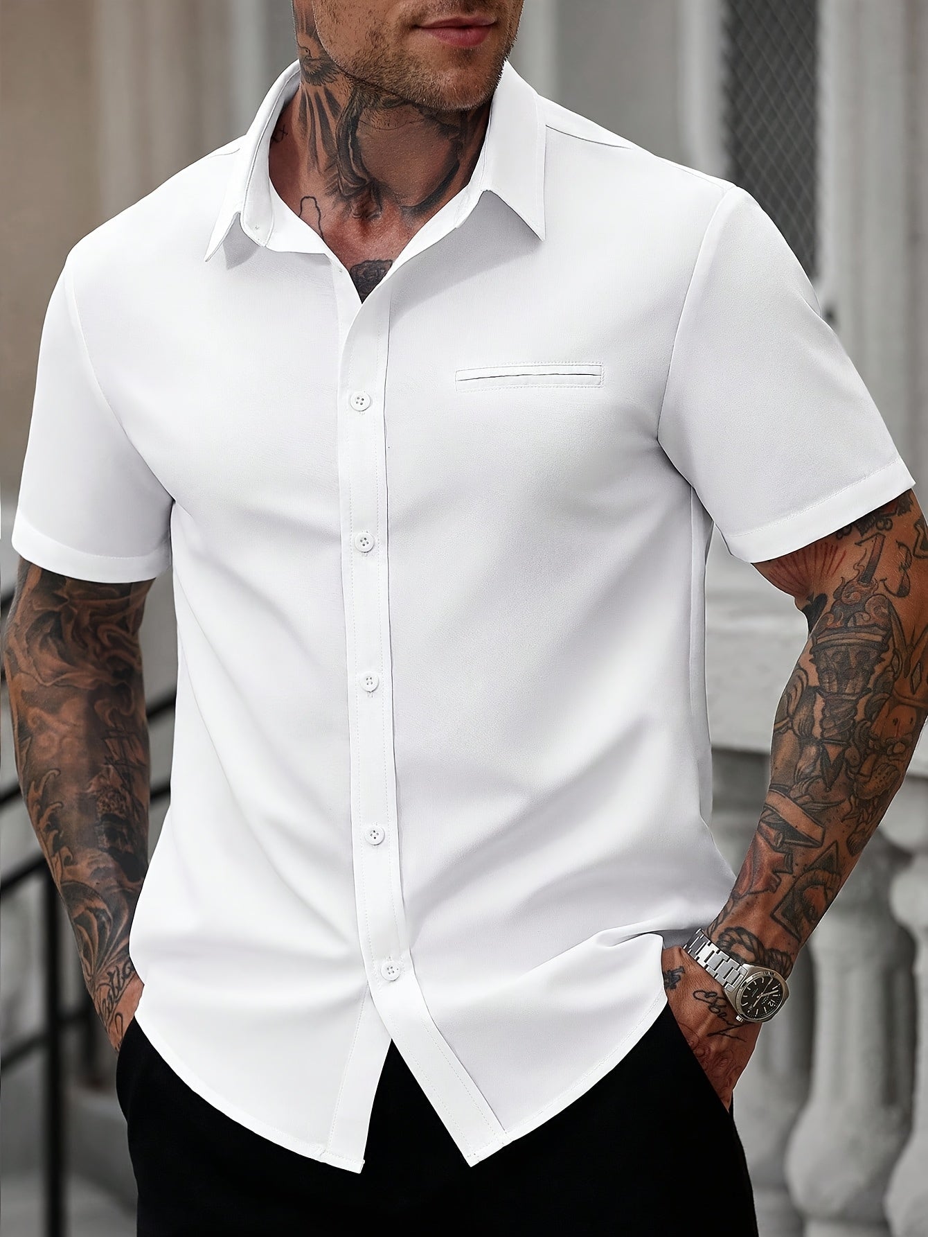Chemise Homme Blanche Décontractée à Manches Courtes