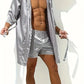 Peignoir sexy homme en satin – Kimono court brillant avec ceinture, Élégance & séduction