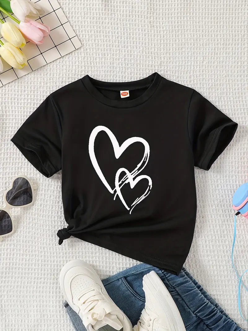 T-shirt fille violet avec imprimé cœurs blancs – Style tendance et mignon