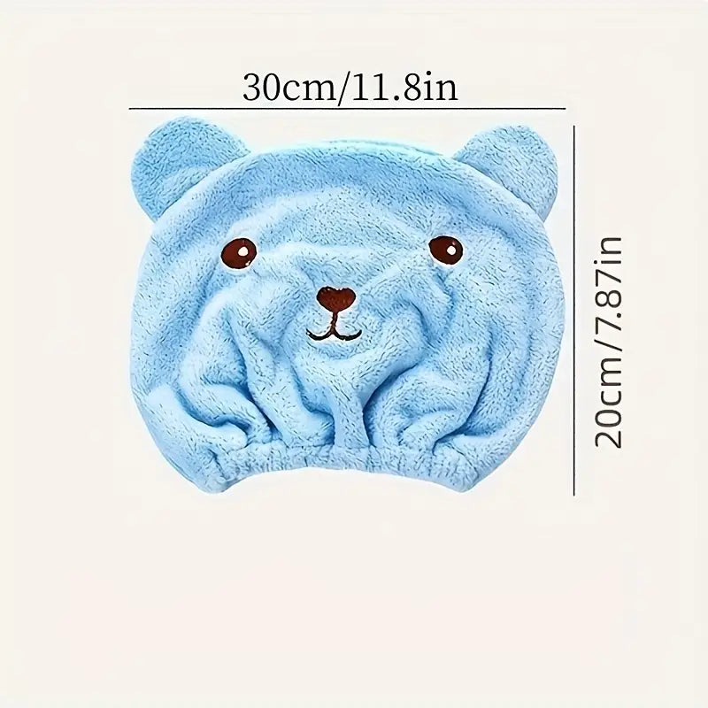 Bonnets Séchage Rapide en Microfibre Forme Ours – Ultra Doux pour Enfants et Adultes – Lot de 2 (Rose & Bleu)