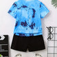 Ensemble Garçon Été – T-shirt Bleu Tie-Dye et Short Noir Casual