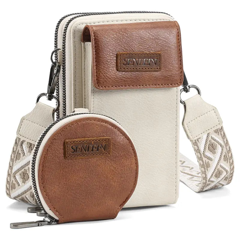 Portefeuille bandoulière femme en cuir – Multi-poches avec porte-monnaie assorti