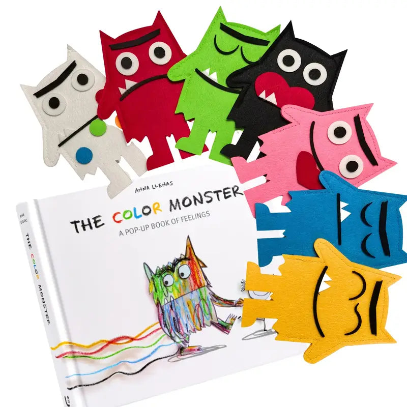 Marionnettes Émotions Color Monster – Jeu Éducatif en Feutrine avec Livre pour Théâtre et Expression des Sentiments