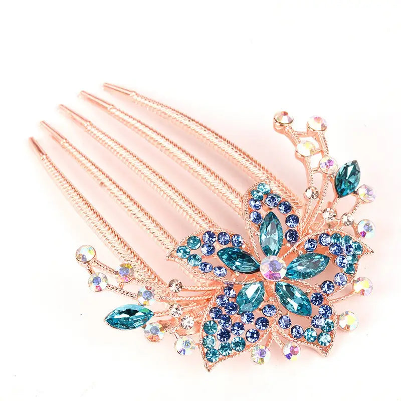 Peigne cheveux mariée papillon doré avec strass violets – Accessoire élégant de coiffure