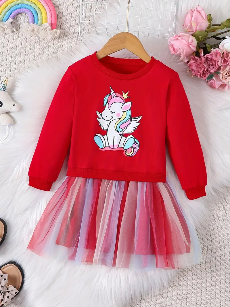 Robe fille licorne blanche avec jupe tutu arc-en-ciel – Tenue féérique et colorée
