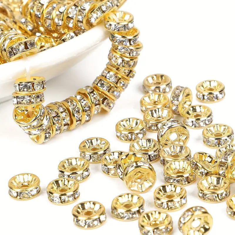 100 Perles Rondelles Strass Argentées – Intercalaires Brillants pour Création de Bijoux DIY