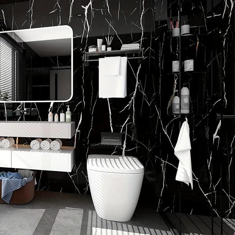Papier Peint Adhésif Effet Marbre Blanc – Rouleau Étanche et Facile à Poser pour Cuisine, Salle de Bain et Meubles