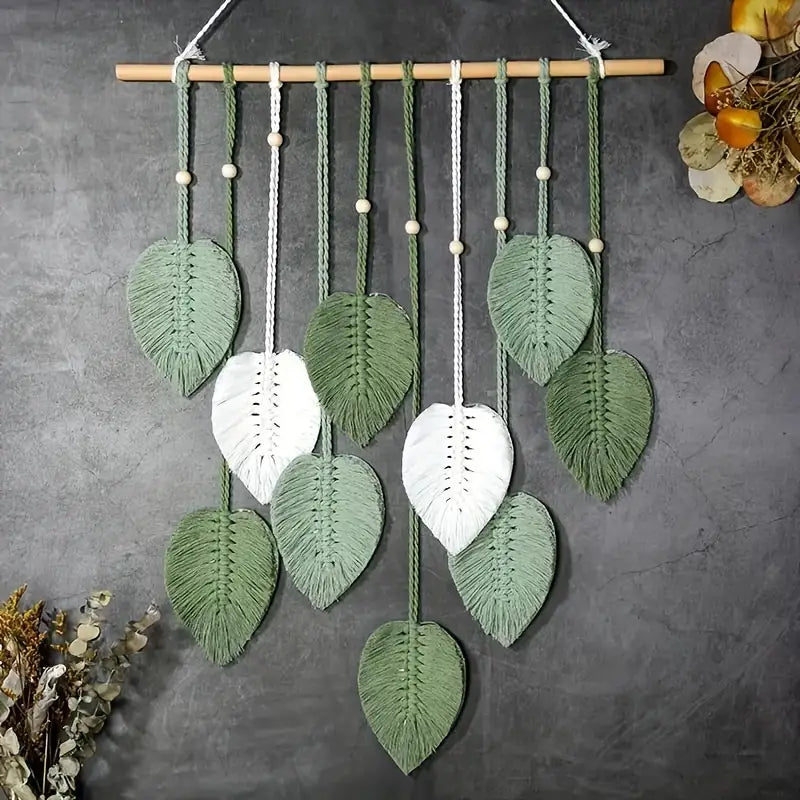 Suspension Murale Bohème en Macramé Feuilles – Déco Naturelle pour Salle de Classe ou Chambre d’Enfant