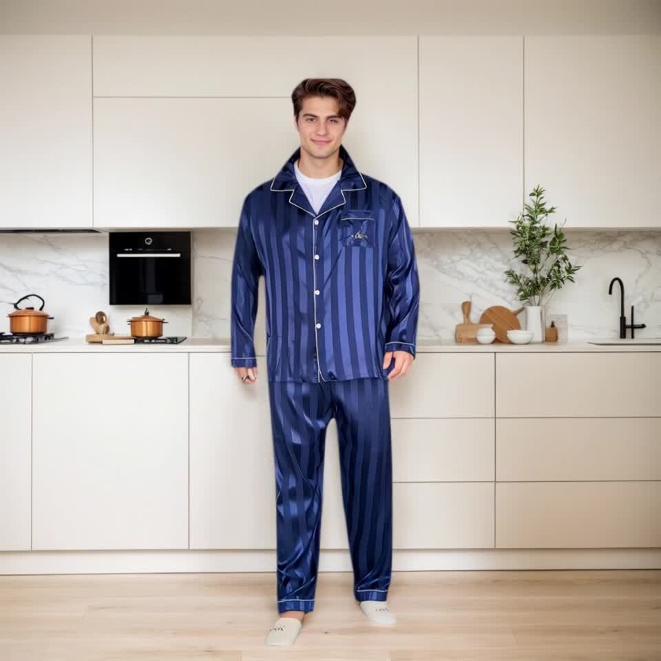 Pyjama décontracté pour homme grande taille en jacquard rayé