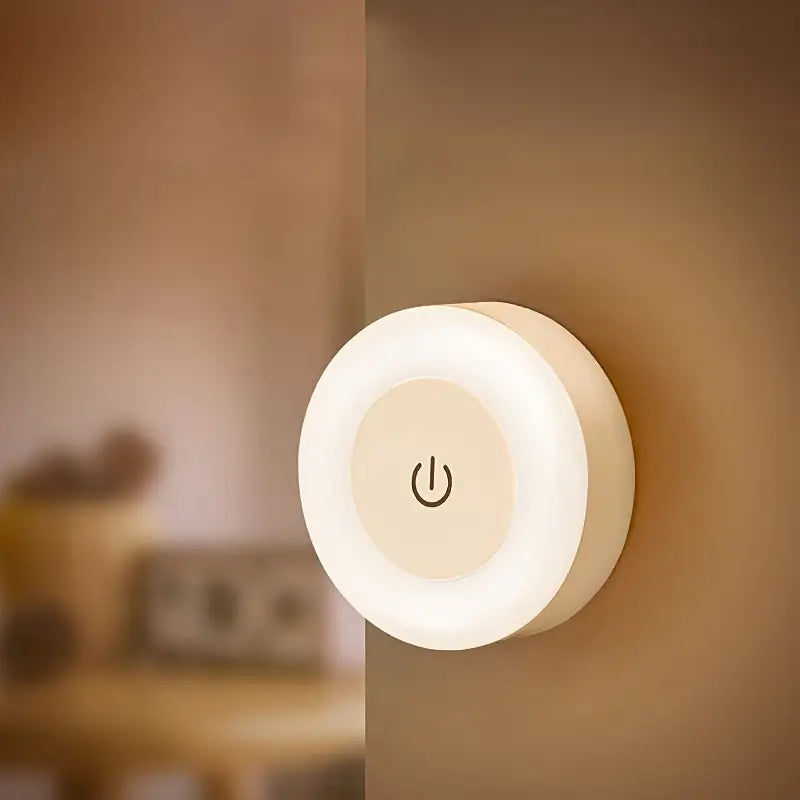 Veilleuse LED Murale Ronde avec Capteur Tactile – Éclairage de Nuit Portable et Économique pour Chambre, Couloir et Bébé