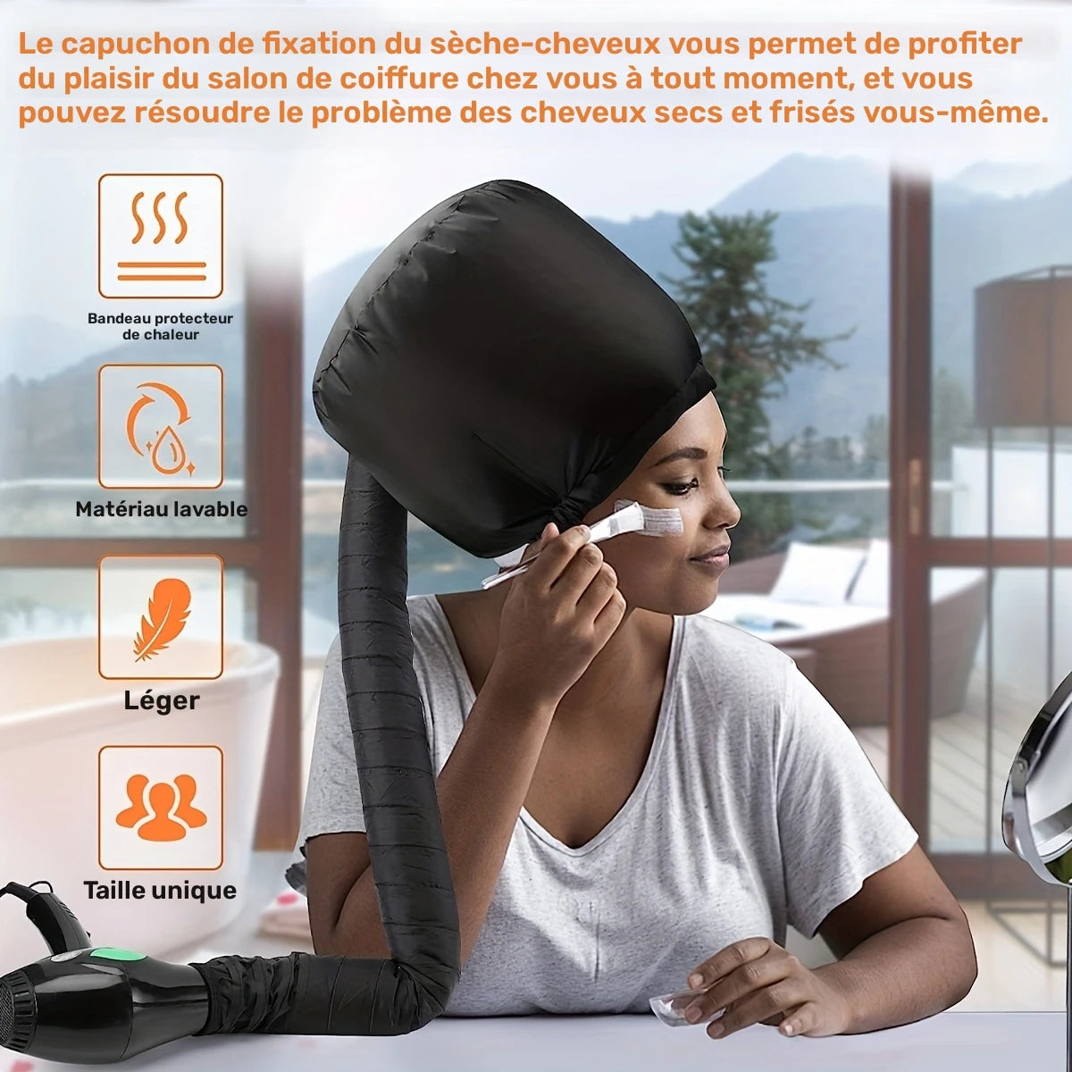 Bonnet Sèche-Cheveux à Air Chaud – Casque Souple Universel pour Soin, Boucles ou Mise en Plis