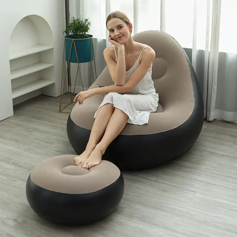 Fauteuil gonflable avec repose-pieds – Chaise longue ergonomique pour salon, chambre ou détente à domicile