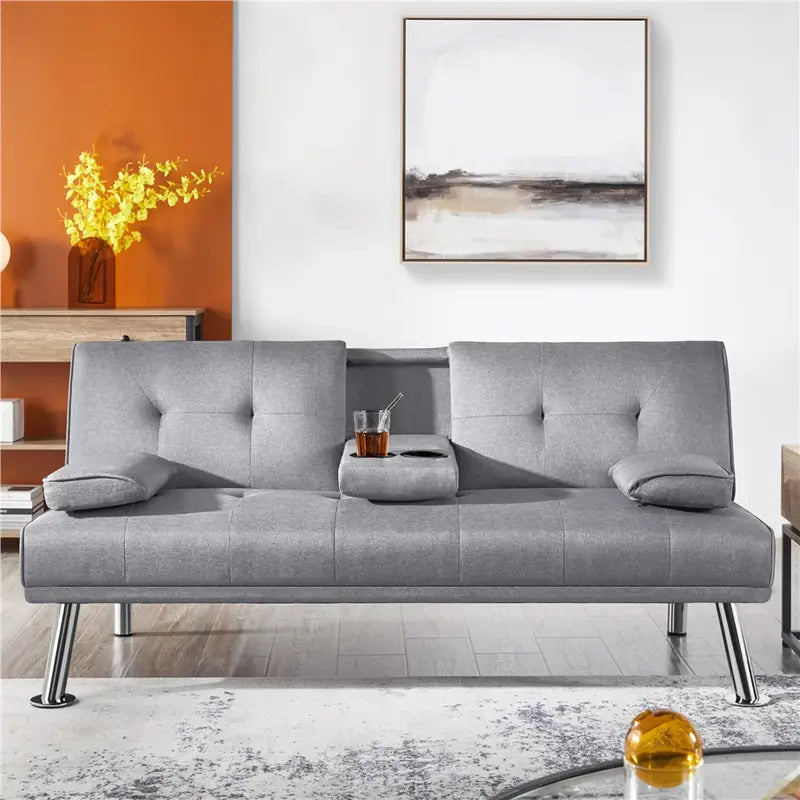 Canapé Convertible 3 Places en Tissu Bleu Pétrole – Design Moderne avec Accoudoirs et Pieds Chromés
