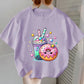 T-shirt fille blanc imprimé kawaii – Donut & Bubble Tea colorés