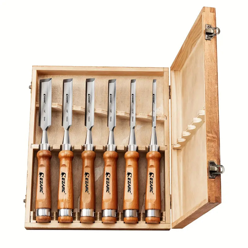 Coffret de ciseaux à bois 6 pièces – Outils manuels de menuiserie avec manches en bois
