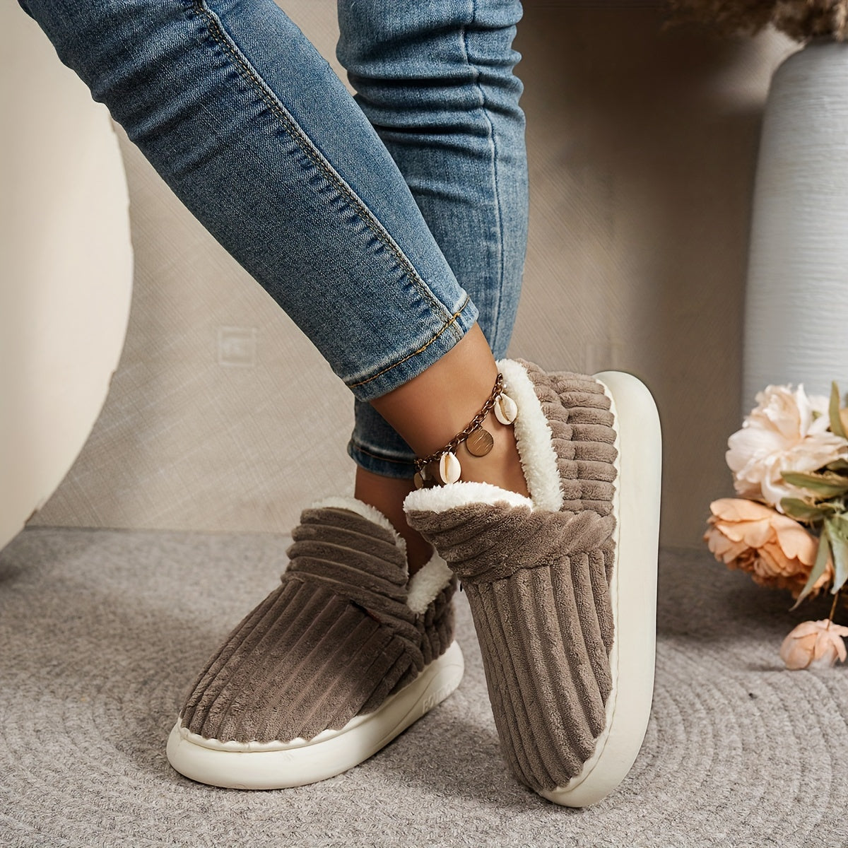 Chaussons femme en polaire