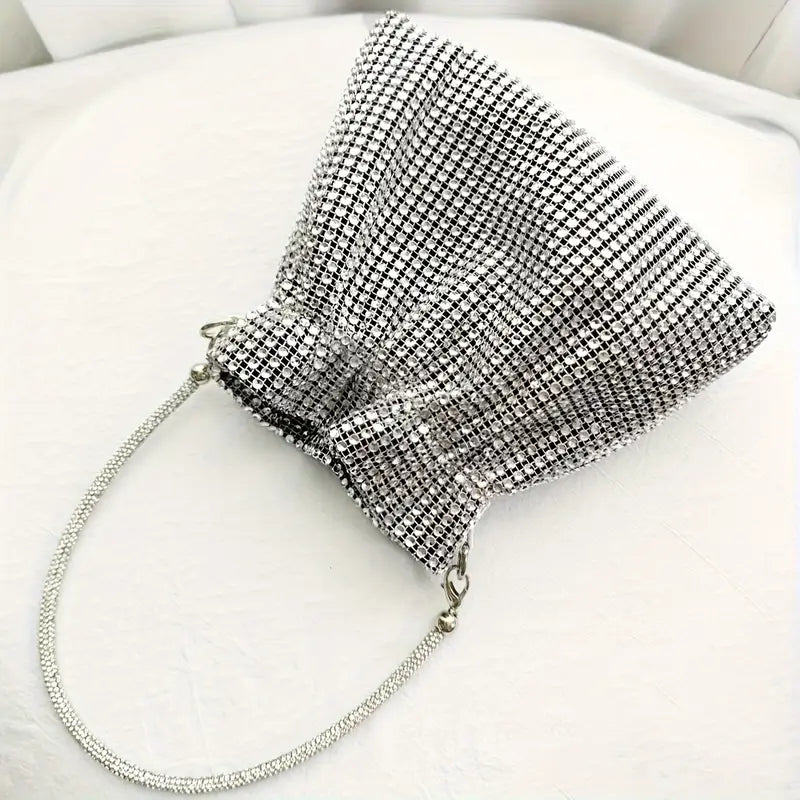 Pochette de soirée femme argentée – Sac chic à strass et bandoulière chaîne