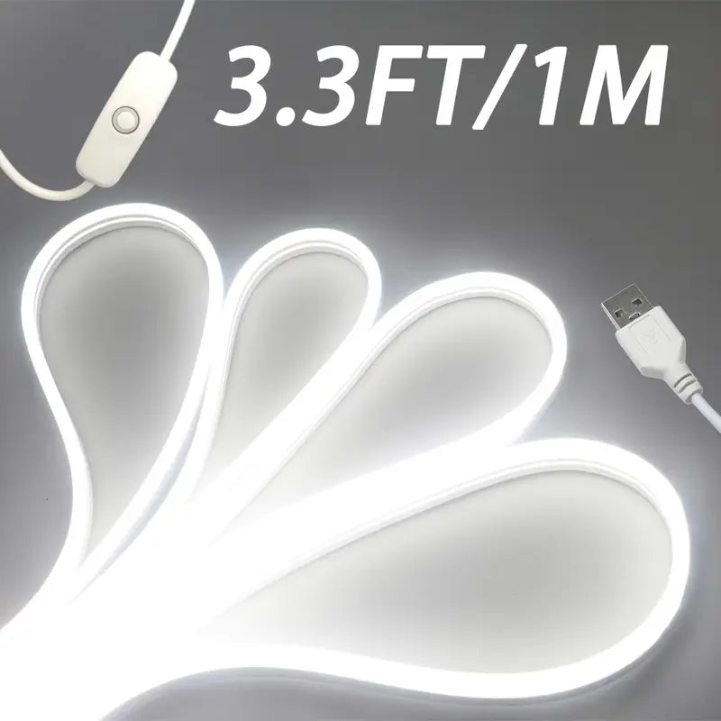 Ruban LED Flexible 4M USB – Éclairage Blanc Froid 13FT avec Interrupteur, Idéal pour Décoration Intérieure et Bureaux