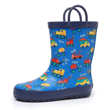 Bottes de pluie garçon noires à motifs dinosaures et espace – Bottes imperméables colorées avec poignées