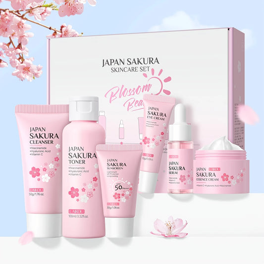 Coffret Soin Visage JAPAN SAKURA – Ensemble 6-en-1 Hydratant & Éclat, Acide Hyaluronique, Vitamine C, Niacinamide