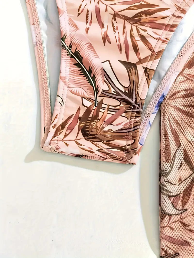 Ensemble Bikini 3 Pièces Floral – Soutien-Gorge Twist, Bas Taille Haute & Kimono Tropical