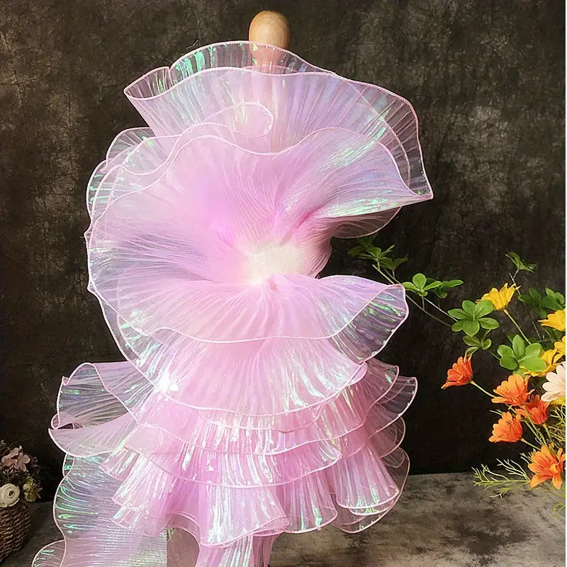 Tissu Organza Irisé Plissé – Voilage Transparent avec Volants Ondulés pour Mode et Décoration