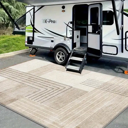 Tapis de Salon et Extérieur Design Moderne – Motifs Géométriques Beiges, Confort et Élégance
